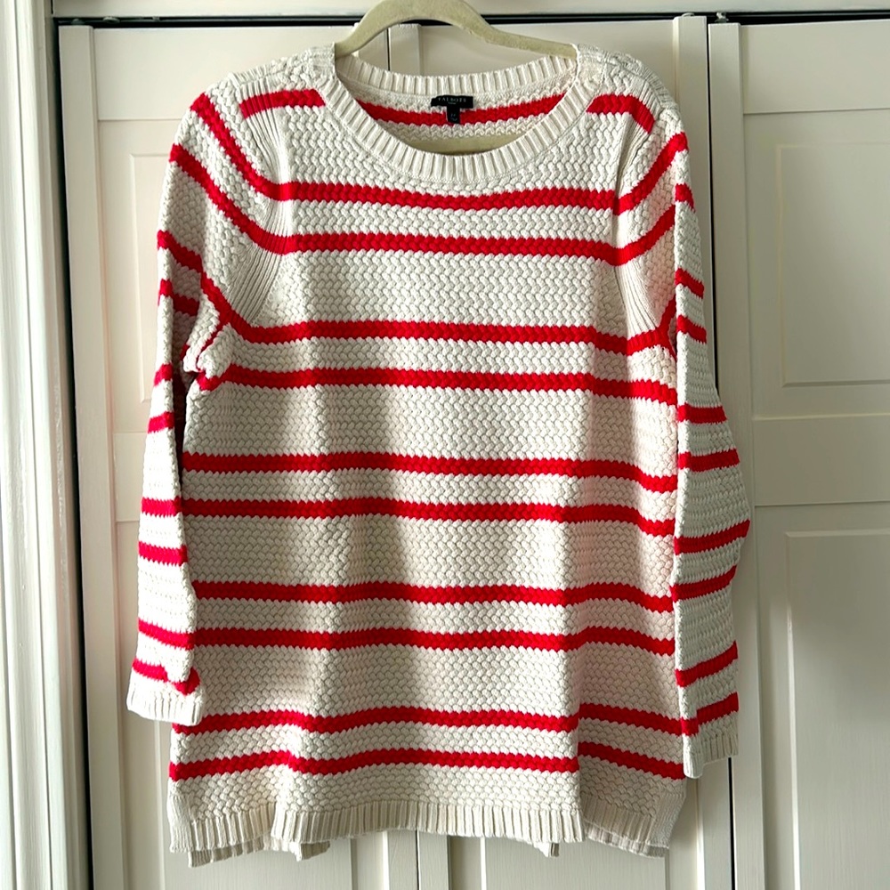 Talbots Crew Neck Sweater, cream and salmon stripe